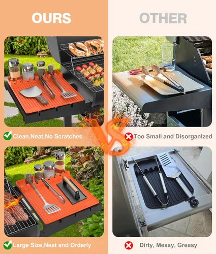 Vista 6 de Alfombrilla de herramientas de parrilla de silicona para Blackstone – Alfombrilla grande de espátula de silicona con almohadilla de goteo