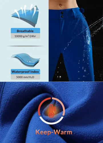 Vista 2 de BALEAF Women's Fleece Lined Snow Ski Pants Waterproof Windproof Softshell Insulated Slim Thermal Pants Zipper Bottom Leg