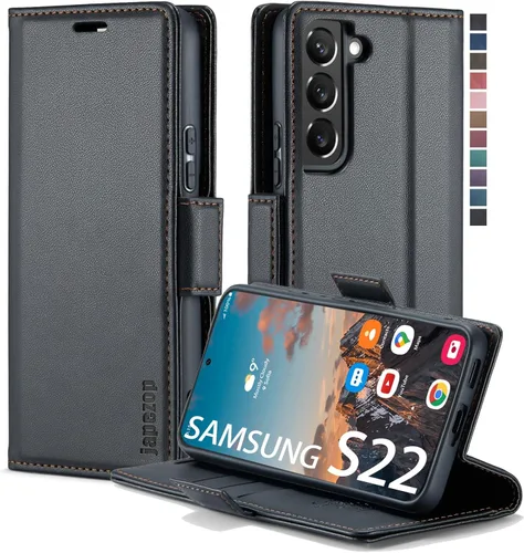 Vista 29 de Funda tipo cartera para Samsung Galaxy S22 5G con tarjetero y función atril, bloqueo magnético RFID, funda de piel con tapa para Galaxy S22 5G