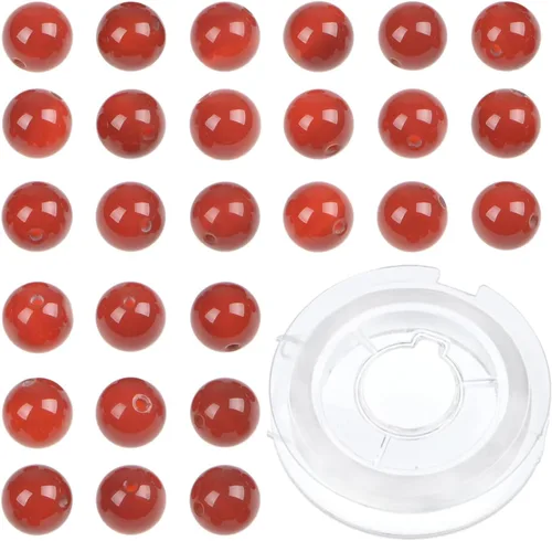 Vista 52 de Bymitel - 140 cuentas de cristal natural, piedras preciosas redondas energéticas y curativas sueltas con cordón elástico para hacer joyas, pulseras