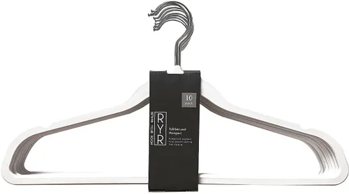 Vista 8 de Paquete de 10 perchas con revestimiento de goma antideslizante, ahorro de espacio, duraderas, suaves, para ropa, perchas negras para armario