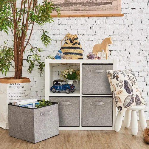 Juego de 4 contenedores plegables para almacenamiento, organizador de tela, con asas, 13 x 15 x 13 pulgadas (gris)