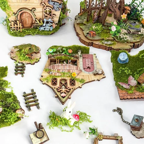 Vista 6 de Kit de casa en miniatura de madera con luces LED Casero del árbol de Rowan