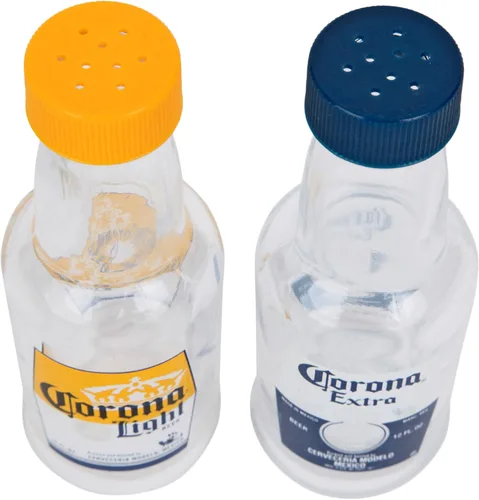 Vista 2 de Corona Mini coctelera de sal y pimienta de botella de réplica de vidrio de 2 oz