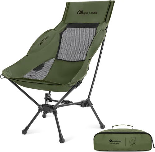 MOON LENCE Silla de camping plegable de respaldo alto, silla compacta portátil de 330 libras con asiento ancho y soporte ergonómico para la espalda