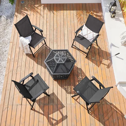 Vista 2 de Yaheetech Juego de 2 sillas de comedor para patio con reposabrazos, sillas plegables para exteriores con marco de metal y respaldo para césped