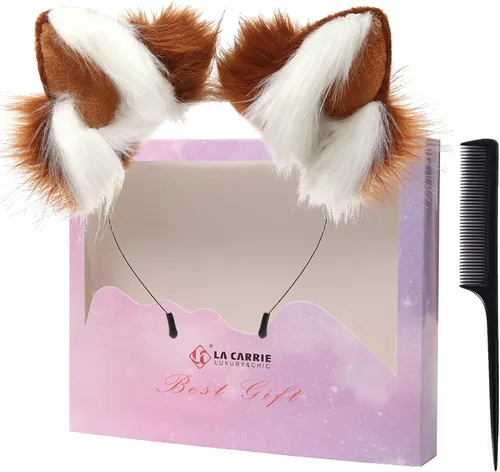 LA CARRIE Disfraz hecho a mano con orejas peludas de piel sintética de lobo, gato, zorro, para fiesta, cosplay, Halloween