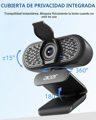 Vista 8 de Acer Cámara web A610 1080p para PC con micrófonos Cámara de computadora Negro