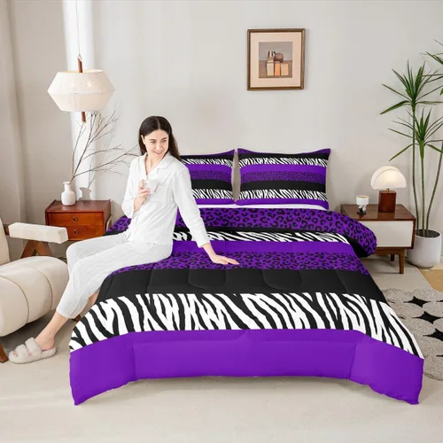 Vista 29 de Juego de edredón para niños con estampado de leopardo, tamaño Queen, juego de ropa de cama de moda de piel de guepardo abstracto, decoración