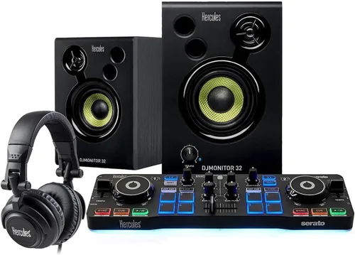 Kit de inicio Hercules DJ con controlador Starlight, altavoces de monitor, auriculares y software Serato DJ Lite