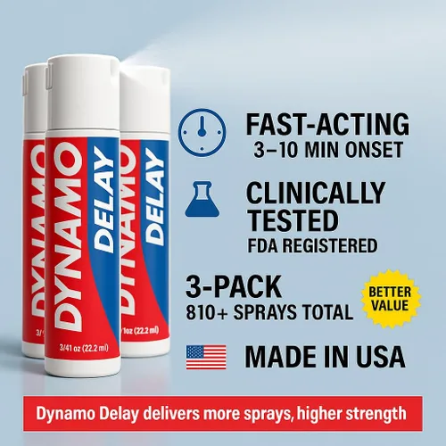 Vista 2 de Dynamo Delay Spray para hombres – 13% lidocaína anestésica para ayudarte a durar más tiempo en la cama – Paquete de 3 unidades Climax Control