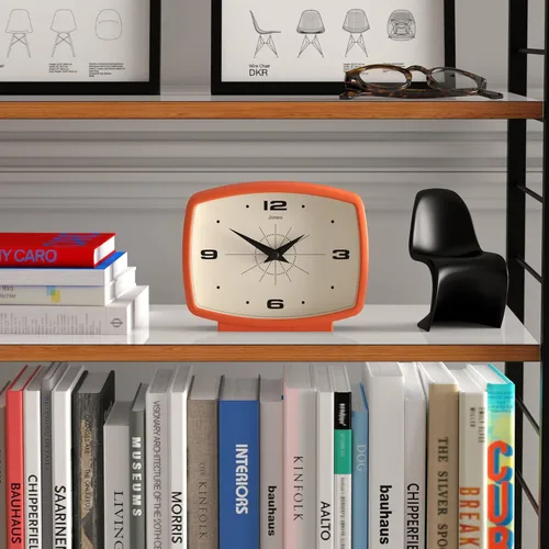 Vista 3 de JONES CLOCKS® Reloj de escritorio de película Diseño rectangular retro Naranja Diseño retro, mezcla estilo de mediados de siglo con un acabado