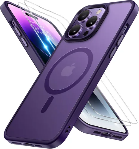 Vista 65 de Miracase - Funda magnética para iPhone 13 de 6.1 pulgadas (compatible con MagSafe) (con 2 protectores de pantalla), protección de grado militar