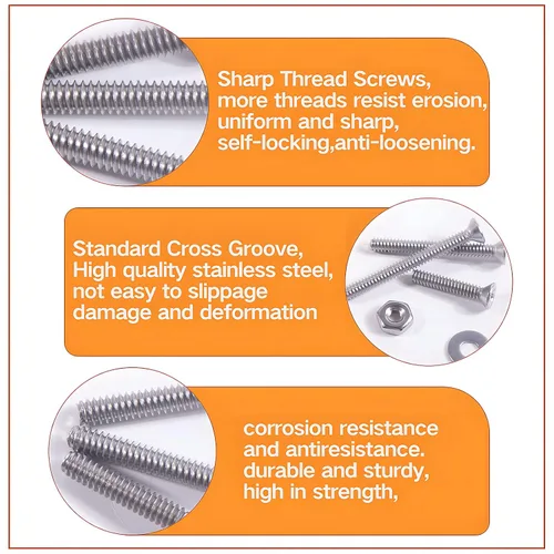 Vista 4 de Tornillos de máquina 4#-40 Phillips Cross Tornillo 260 piezas 304 Acero inoxidable Phillips Cabeza plana Tornillos de máquina Tuercas Hilo completo