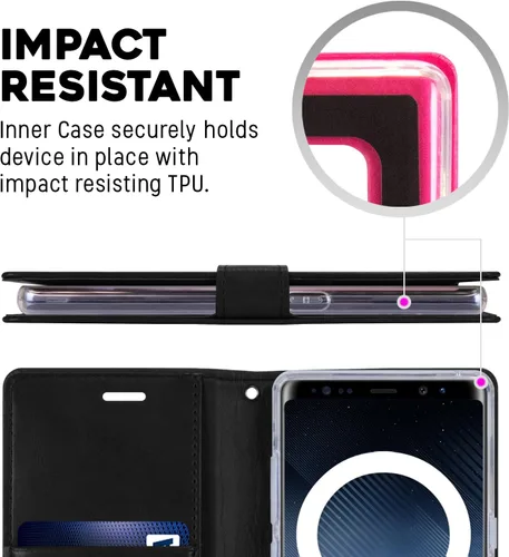 Vista 2 de GOOSPERY Blue Moon Wallet para Samsung Galaxy Note 8 Case (2017) Funda de cuero con tapa (Negro)