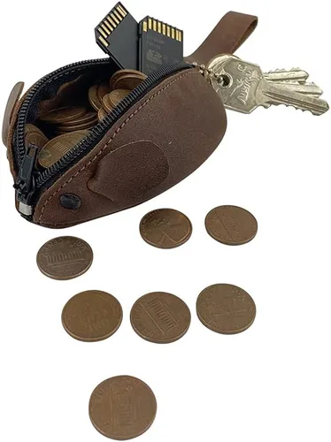 Vista 5 de Hide & Drink, Monedero de ratón de cuero rústico, bolsa de cambio, hecho a mano, Bourbon Marrón, Adulto