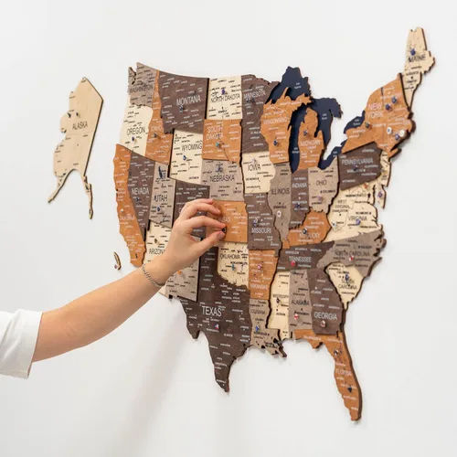 Vista 56 de Enjoy The Wood Mapa de Madera de Estados Unidos Lugares Visitados - Rastreador de Viajes de Mapa 3D de Estados de EE.UU. Decoración de Pared