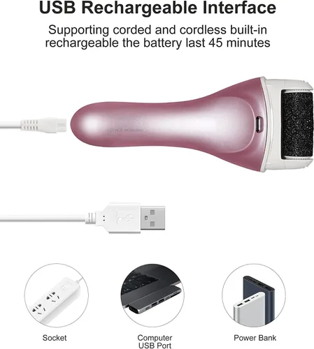 Vista 5 de Removedor de callos eléctrico recargable para pies, herramientas de pedicura de lima de pie electrónica portátil, juego de removedor de callos