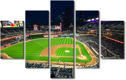 Vista 45 de TUMOVO T-MOBILE PARK - Arte de pared para sala de estar, lienzo de estadio de Seattle, 5 piezas, arte moderno de decoración de pared