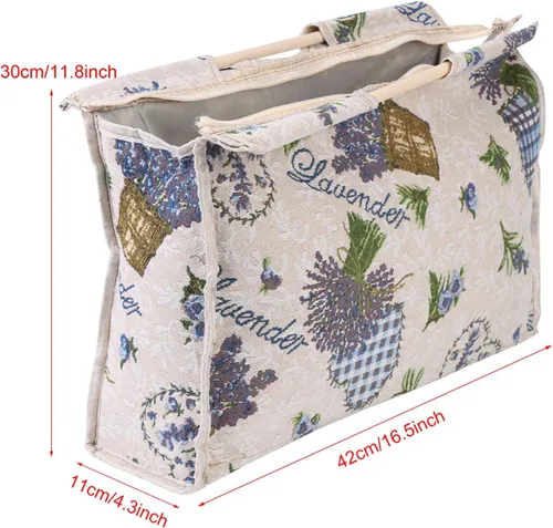 Vista 3 de GOTOTOP Bolsa organizadora de hilo para tejer, bolsa de almacenamiento para agujas de tejer, bolsa de almacenamiento de tela tejida con mango