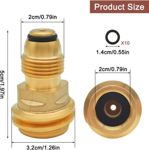 Vista 2 de Adaptador de tanque de propano POL a QCC1, antiguo a nuevo, con 10 anillos O de tanque de propano, accesorios adaptadores de propano, adaptador