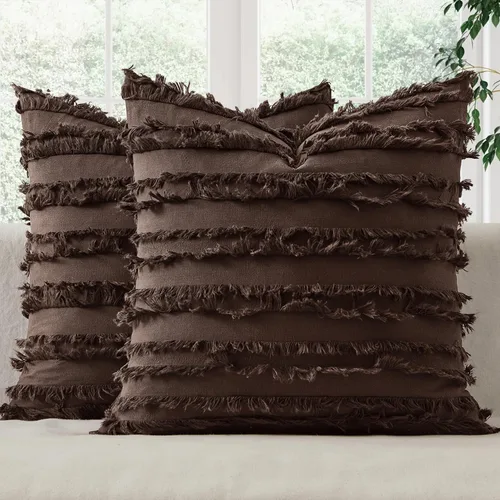 Vista 9 de MIULEE - Juego de 2 fundas de cojín decorativas de lino y estilo bohemio, con patrón jacquard a rayas, para sofá, sillón, sala de estar y Beige