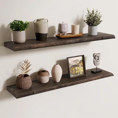 Vista 13 de Axeman Estantes flotantes de madera de olmo rústico para pared, estante de pared de 48 x 8 pulgadas de profundidad con soporte invisible, estantes
