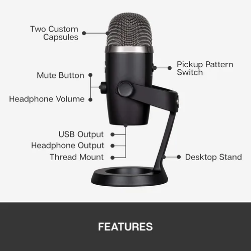Vista 6 de Logitech for Creators Blue Yeti Nano - Micrófono USB para juegos, transmisión, podcasting, Twitch, YouTube, Discord, grabación para PC y Mac, Plug &