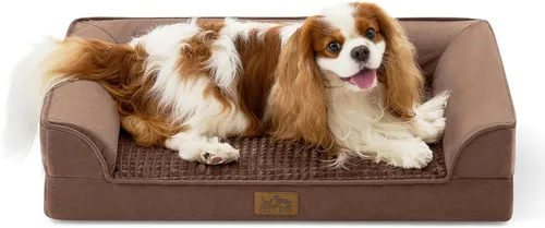 Vista 18 de COZY KISS Cama ortopédica para perros pequeños y medianos, sofá para mascotas con forro impermeable, sofá de espuma para mascotas de hasta 30 Beige