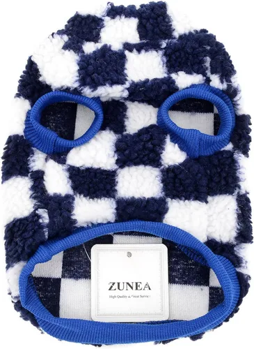 Vista 3 de Zunea Abrigo mullido para perros pequeños, hembras y niños, chaqueta de invierno de forro polar cálido, abrigo a cuadros, ropa mullida para Azul