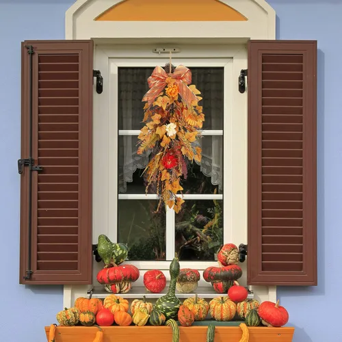 Vista 3 de 2 guirnaldas de arce artificiales, 23.6 guirnaldas de cosecha de otoño, guirnalda colgante de pared de otoño con hojas de arce para decoración