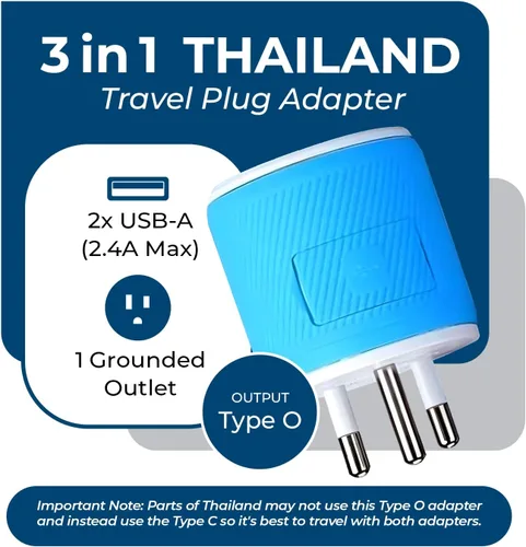 Vista 2 de OREI Adaptador de enchufe de viaje para Tailandia con USB dual, entrada de Estados Unidos, tipo O (U2U-18), funcionará con teléfonos celulares