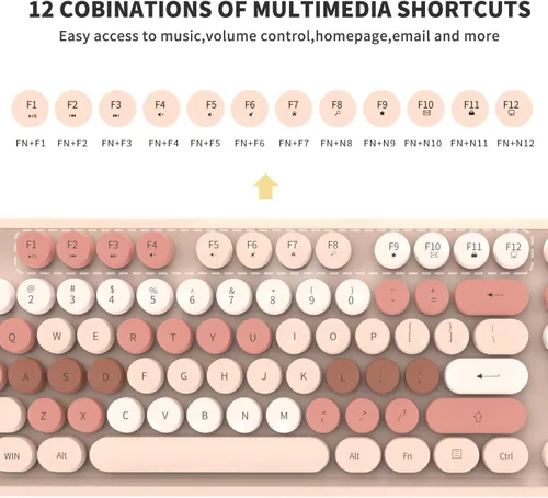 Vista 5 de SADES Combo de teclado y mouse inalámbricos V2020, teclado inalámbrico colorido con teclas redondas, conexión sin caída de 2.4 GHz, larga duración