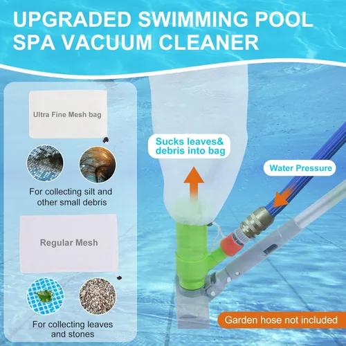 Vista 3 de Sepetrel Kit de limpieza de piscina de lujo con aspiradora de chorro, cepillo, red de skimmer semi-profunda y poste ajustable de 57.5 pulgadas