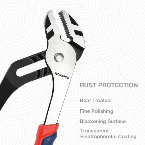 Vista 3 de WORKPRO 10-Inch Groove Joint Pliers, 7-Position Adjustable Pump Pliers, 2" Jaw Capacity, CR-V Steel, Anti-Rust Electrophoretic Coating, Bi