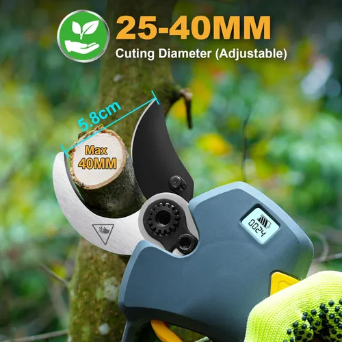 Vista 2 de Tijeras de podar eléctricas inalámbricas de 1.575 in de diámetro de corte de 1.6 pulgadas de diámetro de corte 2 baterías de 2 Ah, compatibles