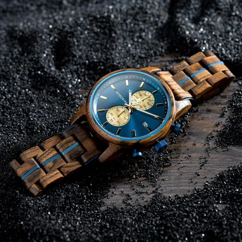 Vista 7 de 2win Personalized Wooden Watches for Men Husband Fashion Lake Blue Dial Multifunction Custom Watch Gift for Anniversary Valentines Christmas