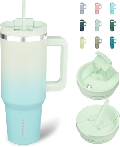 Vista 44 de BJPKPK Vasos aislados con asa y pajita, vasos térmicos de acero inoxidable de 30 onzas con tapa, color verde militar