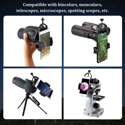 Vista 3 de Adaptador universal para teléfono celular, compatible con telescopio monocular binocular y microscopio para moto, etc. Registra la naturaleza