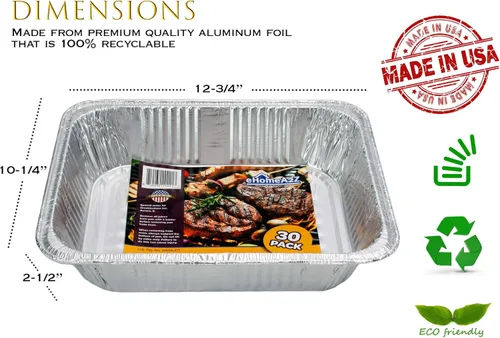 Vista 2 de EHOMEA2Z Sartenes de aluminio desechables de tamaño medio (paquete de 30) 9 x 13 para preparar, asar, alimentos, almacenamiento, calefacción