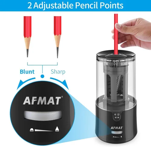 Vista 3 de AFMAT - Sacapuntas eléctrico de punta larga para artistas, afilado rápido y parada automática, punta súper larga de 8-17 mm, sacapuntas eléctrico