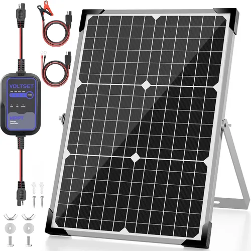 Vista 17 de Voltset - Cargador de batería solar de 10 W 12 V: mantenedor de panel solar para automóvil, barco - Cargador solar monocristalino impermeable