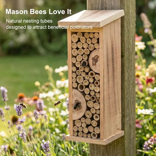 Vista 4 de Casa de pájaros Abeja Colmena Insectos de madera Casa colgante de bambú Insectos Hoteles para jardín al aire libre decorativo