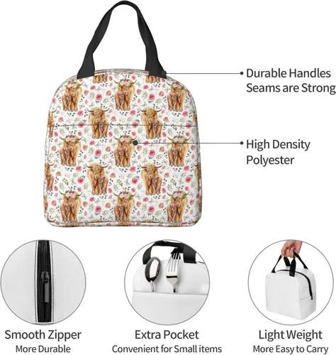 Vista 7 de Highland Cow - Lonchera térmica reutilizable para adolescentes, niñas, mujeres, hombres, escuela, picnic, oficina, trabajo