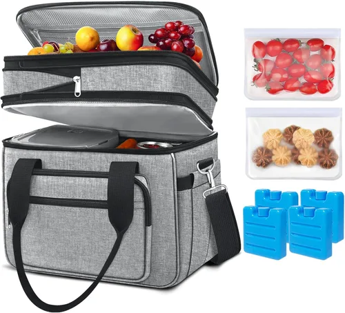 Vista 15 de Coobiiya 23L Large Expandable Insulated Lunch Bag Cooler Bag，Lunch Box for Men Double Deck Leakproof，Heavy Duty LunchBag with 4 Ice Packs&10 Snack