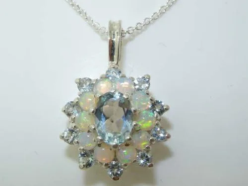 Vista 2 de Collar con colgante de plata de ley 925 para mujer, color aguamarina natural y ópalo grande