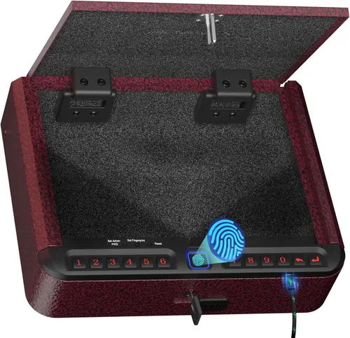 Vista 12 de BILLCONCH - Caja fuerte inteligente para armas con cable de seguridad - Caja fuerte biométrica para pistolas de mano con 4 formas de acceso rápido
