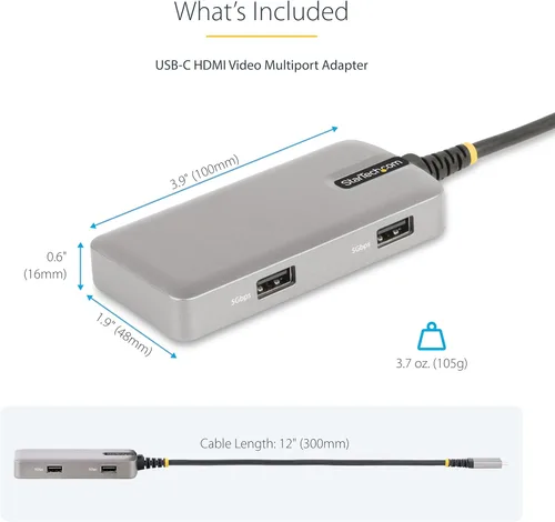 Vista 7 de StarTech.com Estación de acoplamiento USB-C para MacBook Pro M1 M2 M3 M4 y Windows, video HDMI 4K 60Hz, HDR10, concentrador USB 5Gbps y carga