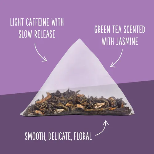 Vista 3 de Two Leaves and a Bud Jasmine - 50 sobres de té desnudo, té verde de hoja entera en sobres compostables ecológicos sin envolver, bolsa resellable, 50
