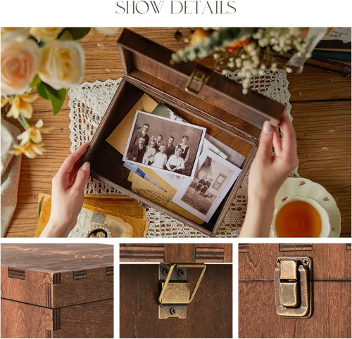 Vista 3 de AW BRIDAL Caja de recuerdos de boda personalizada con tapa, caja de almacenamiento de memoria de madera, regalos de despedida de soltera